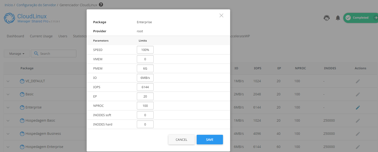 Painel CloudLinux